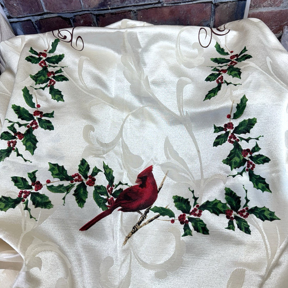 St Nicholas Square Christmas Fabric Tablecloth‎ Rectangular 97"x58" Poinsettias - Picture 5 of 8